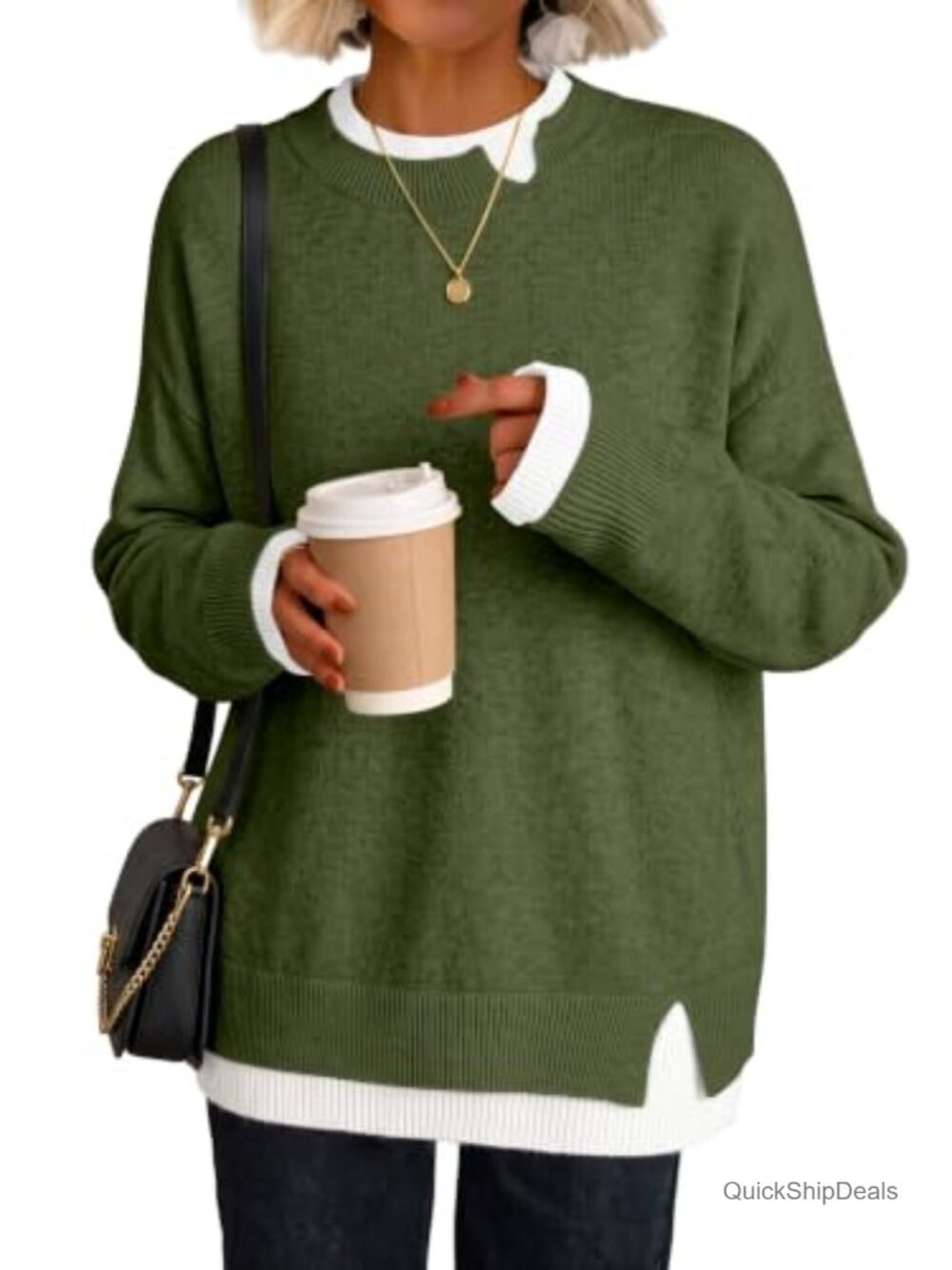 Oversized Crewneck Patchwork Sweater Teacher Outfit